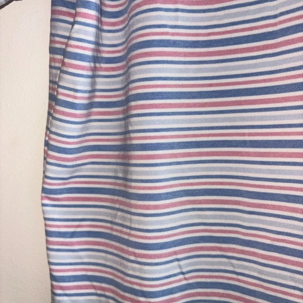 Peter Millar Summer Comfort Blue and Pink Stripe Short Sleeve Polo size Large
